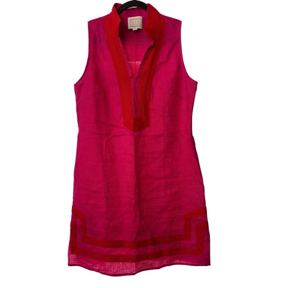 Sail to Sable STS Pink 100% Linen Shift Dress, Size Medium, Sleeveless Coastal - Picture 1 of 4